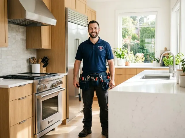Appliance Repair Hero technician in a Allyn, WA kitchen after an appliance repair