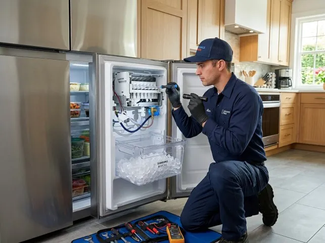 Appliance Repair Hero technician repairing a refrigerator ice maker in Allyn, WA